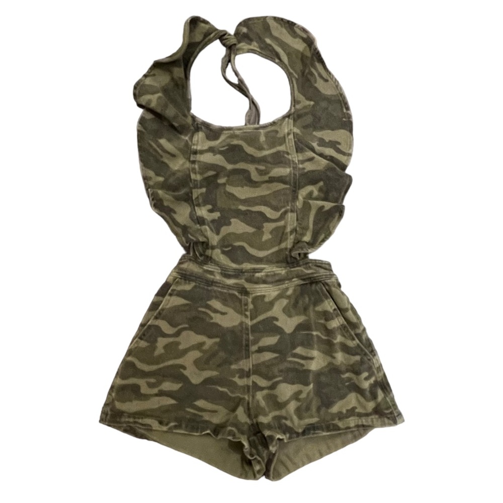 Do+Be Camo Ruffle Romper Open Back Size Small - image 2